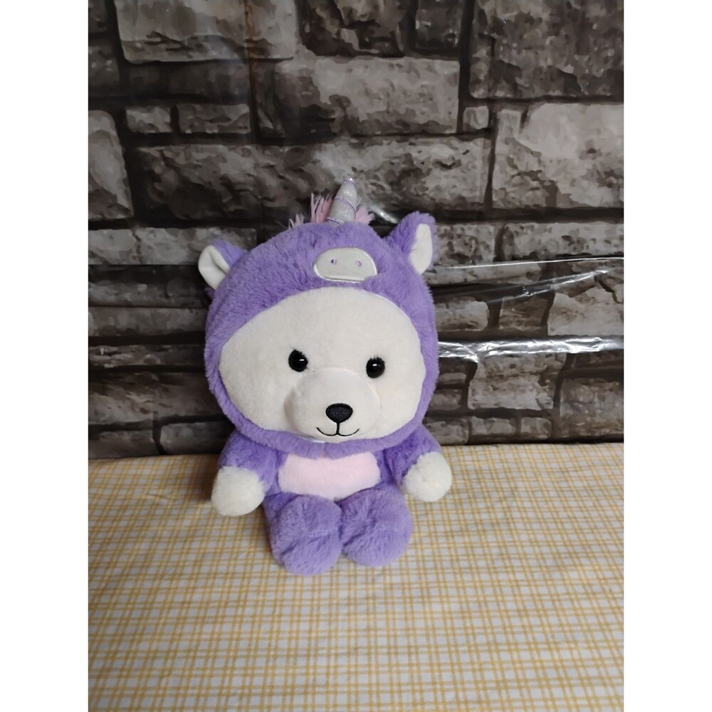 Kellytoy Teddy Bear Unicorn  Plush Stuffed  12" Purple Toy Stained